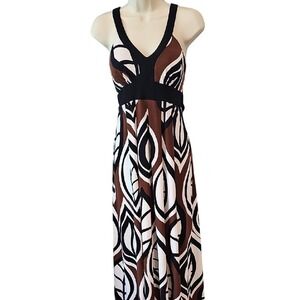 Black and Brown Patterned Sleeveless Maxi Dress Bisou Bisou size 16
